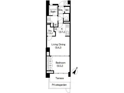 ブリリアイスト三軒茶屋ブラッサムテラス(1LDK/1階)の間取り写真