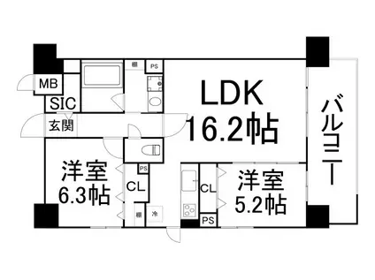 ショウエイ靭(2LDK/5階)の間取り写真