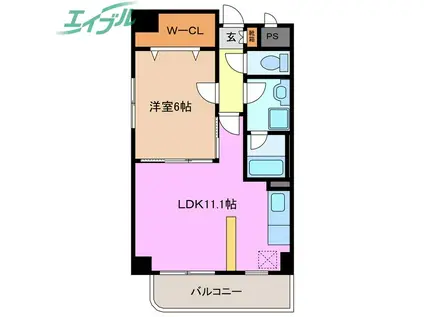 四日市エンブルコート(1LDK/5階)の間取り写真