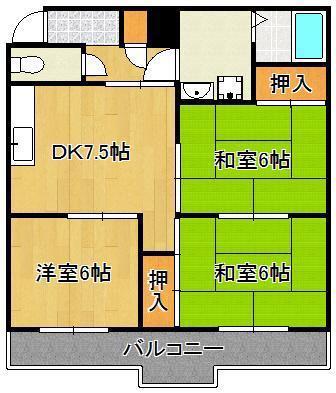 カーサとのまち(3DK/6階)の間取り写真