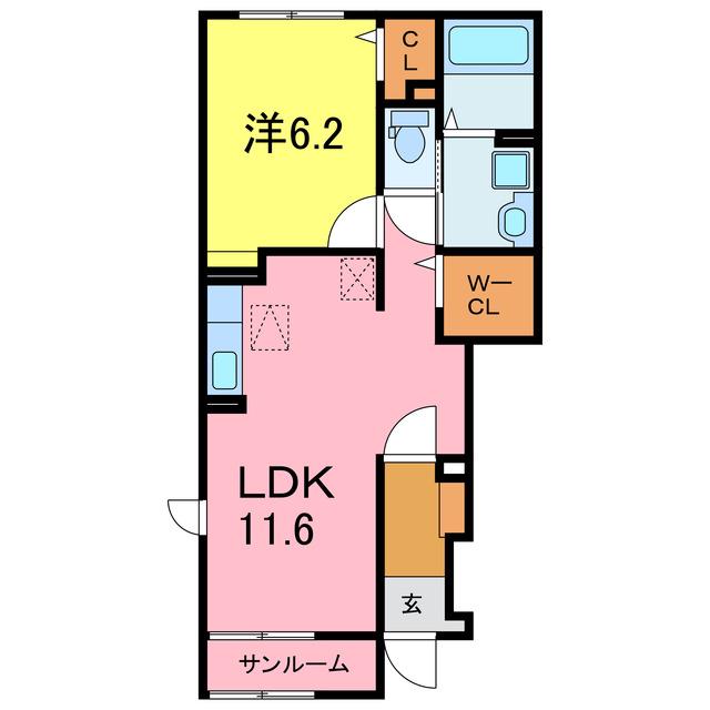 ソンメホリスII(1LDK/1階)の間取り写真