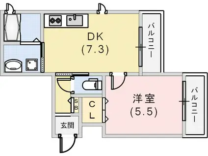 シャーメゾン新神戸(1DK/1階)の間取り写真