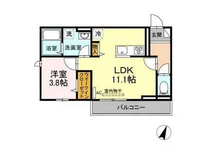 ヴォルケン ガルテン B棟(1LDK/2階)の間取り写真