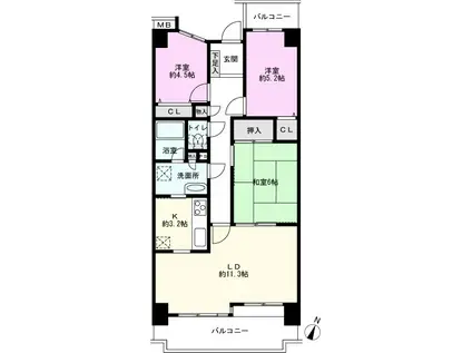 蕨スカイマンション(3LDK/7階)の間取り写真