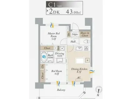 オーキッドレジデンス森下(2DK/9階)の間取り写真