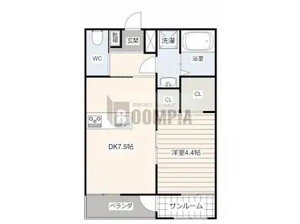 コミーテ須賀II(1DK/1階)の間取り写真