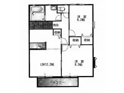 ハーモニーフラット(2LDK/2階)の間取り写真
