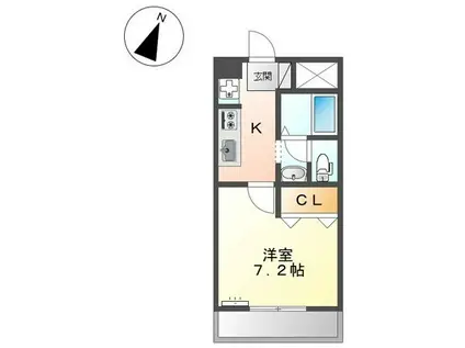 プラムV1(1K/1階)の間取り写真