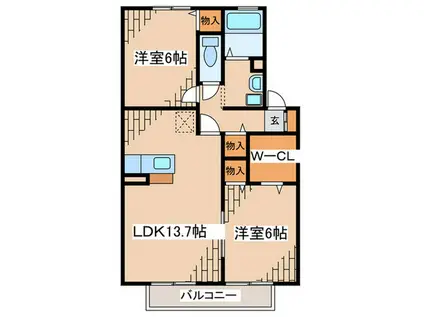 カサベルデ東淵(2LDK/1階)の間取り写真