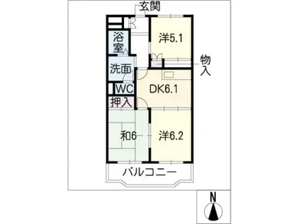 吉根サンハイツ C棟(3DK/1階)の間取り写真