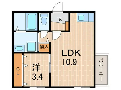 トラスティ野田通(1LDK/2階)の間取り写真