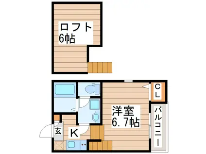 ラ・ムー長町(1K/2階)の間取り写真