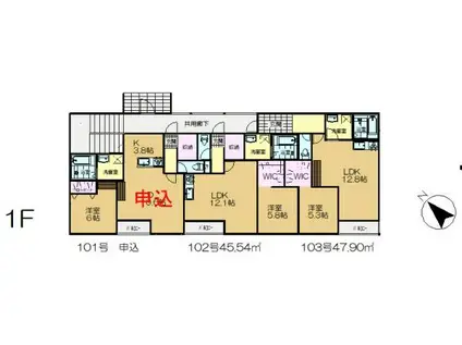 COMMODO SAKURA(1LDK/1階)の間取り写真
