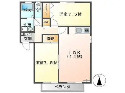 緑が丘シェルエB(2LDK/2階)の間取り写真