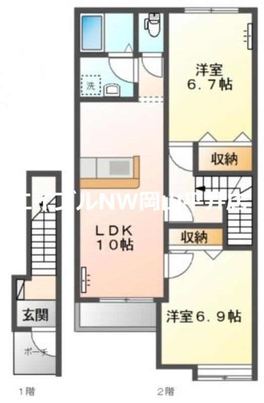 エスペランサ山崎(2LDK/2階)の間取り写真