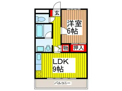 スカイビル(1LDK/2階)の間取り写真