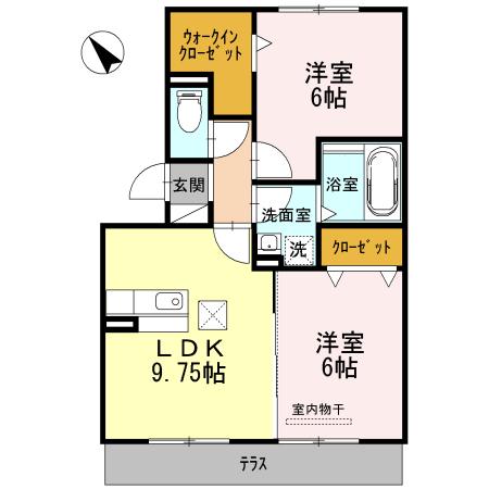ルミエール新道(2DK/2階)の間取り写真