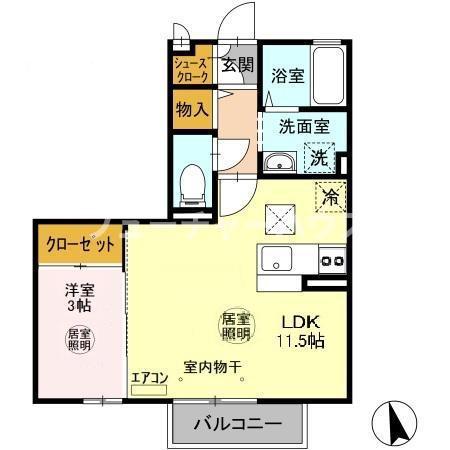 プレアデス見川E(1LDK/1階)の間取り写真