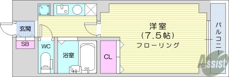 リエス若林(1K/1階)の間取り写真