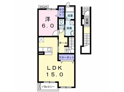 スカイパインB(1LDK/2階)の間取り写真