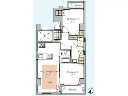 リバーサイド広尾(2LDK/4階)の間取り写真