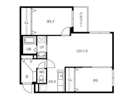 ラヴィリア南郷(2LDK/3階)の間取り写真