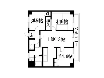 ルシエル宝塚(3LDK/2階)の間取り写真
