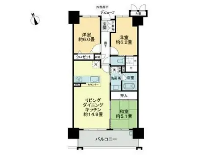 サーパス木太八坂通(3LDK/9階)の間取り写真