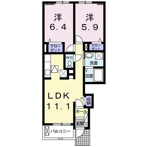 ファミーユ 大菅II(2LDK/1階)の間取り写真