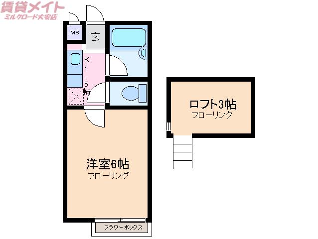 SILKY HOUSE山城(1K/1階)の間取り写真