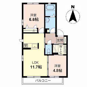 SHA MAISON AVENUE 松ヶ丘B棟(2LDK/2階)の間取り写真