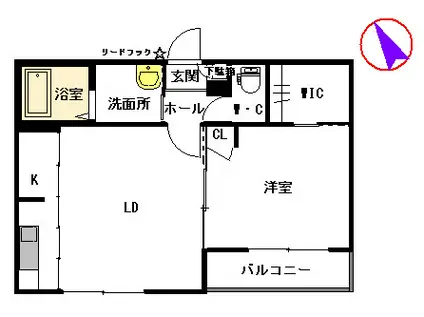 フェアリーウィング 積水(1LDK/2階)の間取り写真