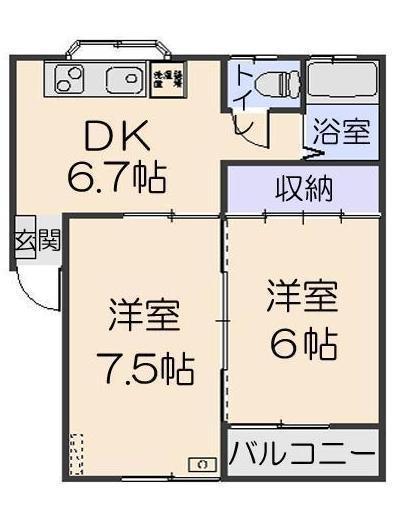 セフティパーク2号棟(2DK/1階)の間取り写真