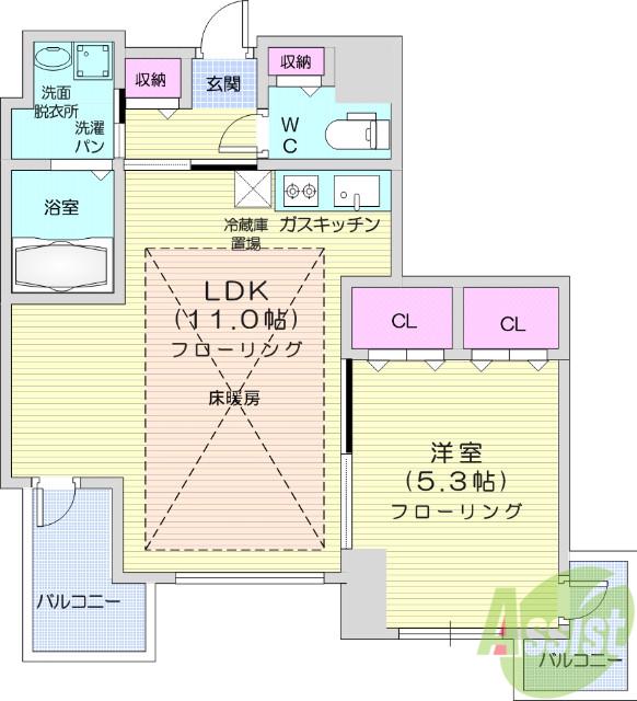 フェリシダ五橋(1LDK/7階)の間取り写真
