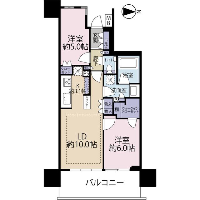 パークホームズ浦和仲町二丁目(2LDK/4階)の間取り写真