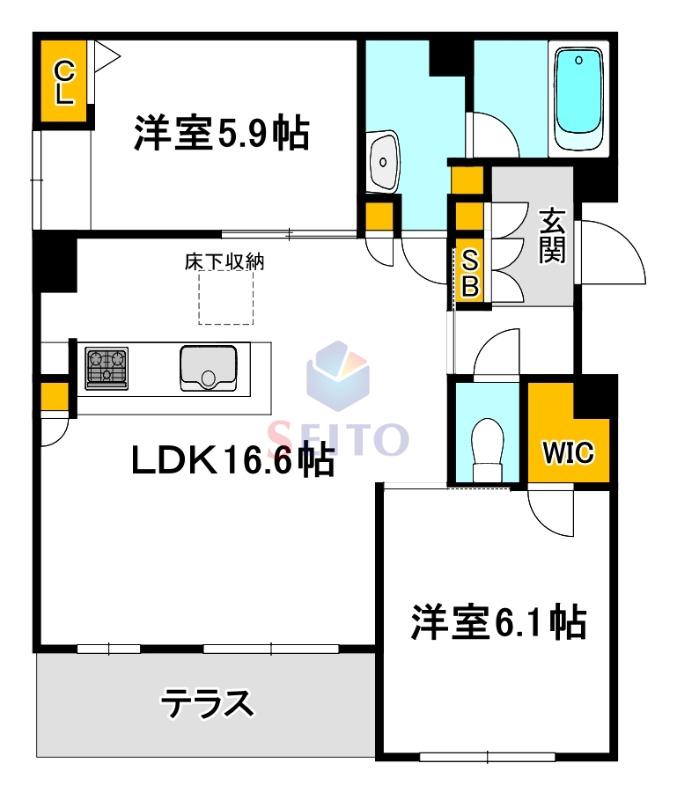フォレナ山田東(2LDK/1階)の間取り写真