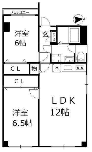 シティパルトゴシ(2LDK/6階)の間取り写真