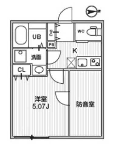 TS CUORE MUSE 落合(1K/1階)の間取り写真