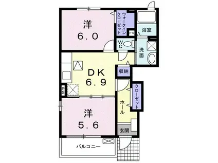 メゾン デ ルナクB(2DK/1階)の間取り写真
