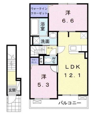 ルルタンB(2LDK/2階)の間取り写真