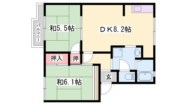 中津ハイツ B棟(2DK/2階)の間取り写真
