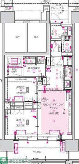 ジオ品川天王洲(2LDK/9階)の間取り写真