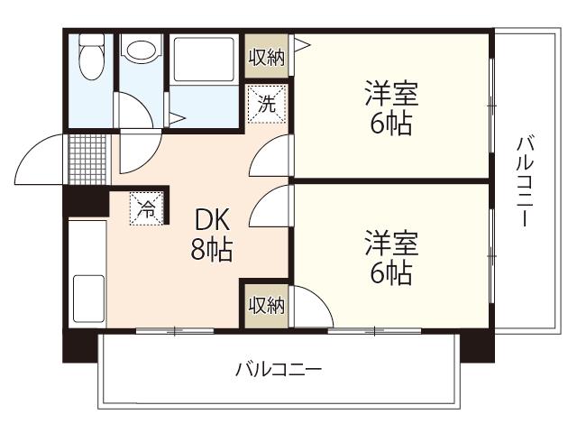 第55東白島ビル(2LDK/7階)の間取り写真