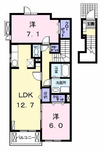 UH八剱町(2LDK/2階)の間取り写真