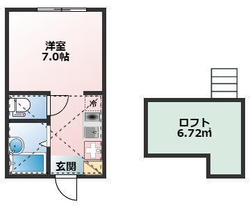 ヒルズ庚台(ワンルーム/2階)の間取り写真