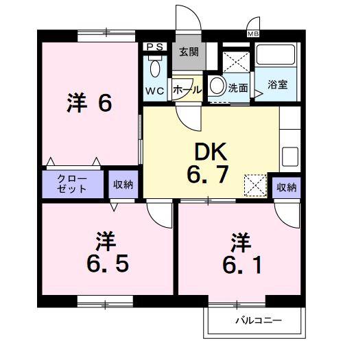 ユピテル610(3DK/2階)の間取り写真