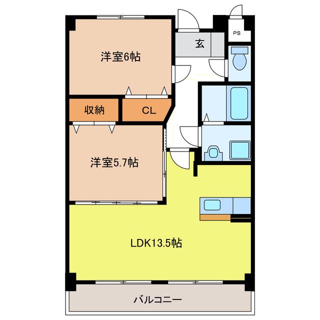 岐阜県本巣郡北方町 3階建 築24年(2LDK/3階)の間取り写真
