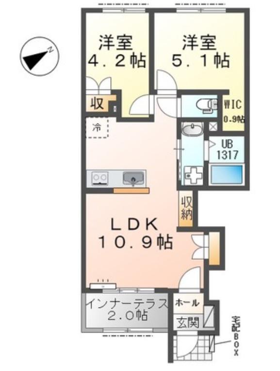 トゥインクル カワナ(2LDK/1階)の間取り写真