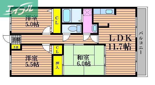 スカール十日市西町(3LDK/3階)の間取り写真