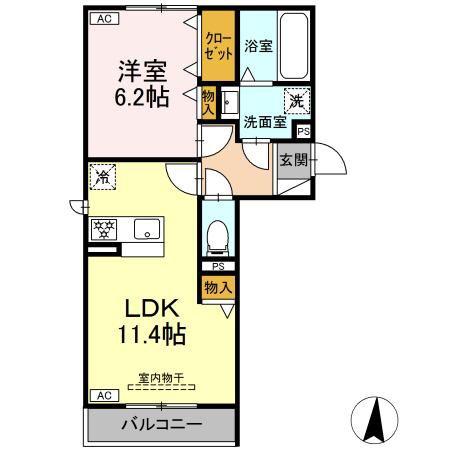 D-HILLS中田町(1LDK/2階)の間取り写真